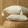 Kudde Tassel Covers For Home Simple Art Style Square Pillows Cover Without Core Decorative Pure Color Cotton