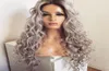 selling ombre hair Grey Wig deep Curly brazilian full Lace Front Wig With Baby Hair 180 Density Ombre synthetic Wigs For Black8394835
