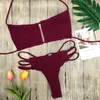 Kvinnors badkläder retro veck sträng bikini thong halter bandage baddräkt kvinnor sexig mikro baddräkt strand outfit bikinis set 2 bit