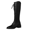 Bottes Véritable cuir dames genoue haute lacet up med talels talons printemps automne casaul robe chaussures femme taille 34-40