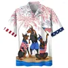 Casual shirts voor heren Hawaiian Vintage USA vlag voor mannen Dog 3D Print Man Kleding grappig strand Harajuku zomer bloemen blouse retro sociaal