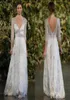 Robes de mariée en dentelle en argent vintage Une ligne plongeant vneck ouvrir la ceinture perlée basse et les manches longues longueur du sol bon marché 6076208