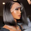 Perucas de cabelo humano frontal de renda suíça Bob Bob, HD Lace Front Wig Human Human, Wig Bob curto e reto para mulheres negras