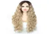 Ombre Dark Roots Blonde Lace Front Wigs for Women 134 Synthetic Long Wavy Middle Parting Natural Looking Hair9184844