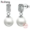 Dangle Ohrringe 925 Sterling Silber Elegante runde Schale simuliert-pearl Drop Ohrring Kristall Strasskörpern Koreanische Hochzeitsfeier Geschenk für Frauen