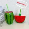 Water Bottles Watermelon Straw Cup Creative Fruit Summer Bottle Food Grade Plastic Cold Drink Ins Style Milk Juice Beverage