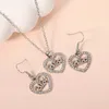 Brincos de colar Set Digit 2024 Heart Hollow Out Crystal e Drop Happy Year Gift for Women Girls Jewelry