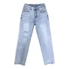 Jeans pour femmes pantalon de jean en denim de faux trou Femme 2024 Pantalon à la taille haute de la taille haute