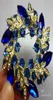 Guldton Royal Blue Rhinestone Crystal Diamante Wreath Flower Party Diamante Brosch Pin2788026