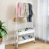 Hängargolv Standing Clothers Hanger Moverble Metal Storage Rack med Basket Organizer Shelf för Entryway