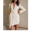 F070 Vestidos de Blazer de Partido Elegante Mulheres Spring Shawl Gollar Slit Sleeve Sexy Sexy Ladies Assimetria Minidress White