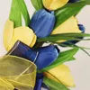 Decorative Flowers Front Door Wreath Yellow And Blue Spring Summer Farmhouse For Home Wall Wedding Faux