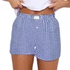 Women's Shorts Plaid Print Above Knee Length High-waisted Casual Streetwear Sleepwear For Comfort