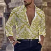 Men's Casual Shirts Dress Up Shirt Mens Muscle Party T Print Fitness Holiday Lapel Long Sleeve Band Collar Printed