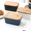 Assiettes nordiques Brief Boîte de beurre rectangulaire scellant Plat de couvercle en bois céramique outil de rangement de fromage de rangement de rangement