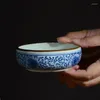 Plateaux de thé Jingdezhen Blue et blanc Porcelaine Tangled Lotus Round Small Plate Ceramic Snack Snack stylo Washing