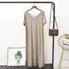 Party Dresses LERFEY Summer Dress Women Casual T Shirt Black Solid Split V Neck Loose Midi Vestidos Clothings