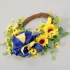 Decorative Flowers Spring Wreath Sunflowers Door Decoration Farmhouse Rustic Green Leaves Hanger Artificial Rattan Hoop