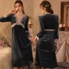 Women's Sleepwear Elegant Nightdress Soft Velour Women Winter Bathrobe Home Dress Loose Nightgown V-Neck Loungewear Velvet Homewear