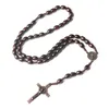 Pendant Necklaces Hand-Knitted Cross-Border Rosary Wooden Bead Jewelry Jesus Christ Catholic Church Traditions Featuring Brown Crucifix