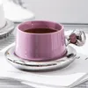 Kupalar 240ml kahve fincanı ve yemek minimalist stil kontrast seramik kupa mor beyaz hassas yüksek sıcaklık dirençli çift