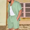 Herren-Trailsuiten Anzug Zwei-teiliger täglicher Feiertagsfeiertagsem Sommer Casual Revers Leinen lose übergroße Hemden Shorts