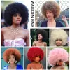 Fluffy Afro Kinky Curly Human Hair With Thick Bangs Natural Short Bob For Black Women 180% Density Full Machine 240401