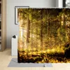 Shower Curtains Autumn Woods Curtain Sunlight Inject Forest Natural Landscape Scenery Printing Pattern Waterproof Bathroom Washable Hook