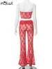 Pantalon de deux pièces pour femmes Habbris Spring sans bretelles Bodycon Top Top Top Tentime de Party Club pour femmes 2024 Sexy Red Lace Sheer 2