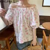 Blouses pour femmes korejpaa de style français chemisier élégant manche bouffée imprimée florale