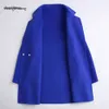 OC00255# płaszcze i kurtki kobiety jesienne zima odzież wierzchnia luźna wełniana tkanina średniej długości dwustronna wełniana kaszmir