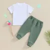 Ensembles de vêtements pudcoco bébé bébé garçons garçons 2 pièces tenue à manches courtes Crew Letters T-shirt imprimé avec un pantalon long 0-3T