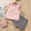 Set di abbigliamento Girls in stile estivo per bambini vestiti carini punti in pizzo pantaloni corti 2pc abiti per bambini