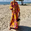 Robes décontractées robe de vacances de printemps Boho plage avec un cou de profond cou de cou plissé en l'air pour les vacances à la cheville féminine d'été