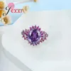 Cluster anneaux exagérés ovale violet cristal anneau élégant fleur de fleur incrustée zircon de mariage bijoux dames doigt