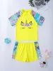 Shorts Tiaobug 3pcs Kinder Mädchen stehen Kragen Kurzärmel Cartoon Print Tops mit Shorts und Slips Set Pool Schwimmbad Rashguard