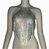 Damestanks glanzende diamanten tanktop kristal strass halter laag uit backless crop tops sexy nachtclub y2k festival rave feest camis