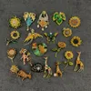 Brooches Women Trendy Baroque Sunflower Yellow Color Pins Vintage Enamel Pearl Badges Accessories Retro Painting Metal Corsage