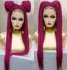 New pink red Braided Wigs with Baby Hair Long box Braids Glueless Synthetic Lace Front Wigs for Black Women Heat Resistant9268470