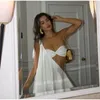 Women White Off Shoulder Hollowed Out Mini Dress Sexy One Shoulder Vest Backless Satin Vestidos 2024 Summer Lady Party Club Robe 240412