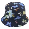 Bérets Femmes Summer Short Brim Suncreen Bucket Hat coloré pour imprimé papillon Réversible Harajuku Hip Hop Fisherman pliable