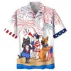 Casual shirts voor heren Hawaiian Vintage USA vlag voor mannen Dog 3D Print Man Kleding grappig strand Harajuku zomer bloemen blouse retro sociaal