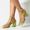 Sandals 2024 Summer Fashionable And Trendy Women's Ankle Strap With Snake Pattern Thick Heel High Large Size