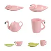 Koppar tefat Fashion Color Glazed Flamingo Plate Creative Cartoon Cup and Saucer Tea Bowl Ceramic Tray Kettle Combination Set