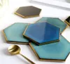 Nordic Hexagon Goldplated Ceramic Placemat Heat Isolation Coaster Porslin Mats Pads Table Decoration7074662