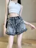 Jeans féminins GBG3891 Spicy Girls ’Perfored Ragged Edge Denim Shorts Summer 2024 High Waist Slim Design Pantal