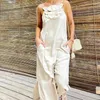 Casual Dresses Elegant Three-dimensional Flower Sling Dress Sexy Off Shoulder Cotton Linen Long Women Sleeveless Split Solid Loose