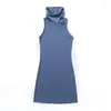 Casual Dresses Sleeveless Turtleneck Stretch Bodycon Sexy Spring And Autumn Dress