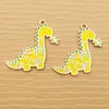 Charmes 10pcs Charme de dinosaure à fleurs en émail pour bijoux Making Animal Dragon Earge Pendant Collier accessoires