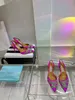 백 스트랩 Aquazzura Sandals Mules Evening Shoes Crystal Decoration Pumps 여성 열린 발가락 발가락 드레스 신발 스틸레토 발 뒤꿈치 고급 디자이너 공장 신발 박스